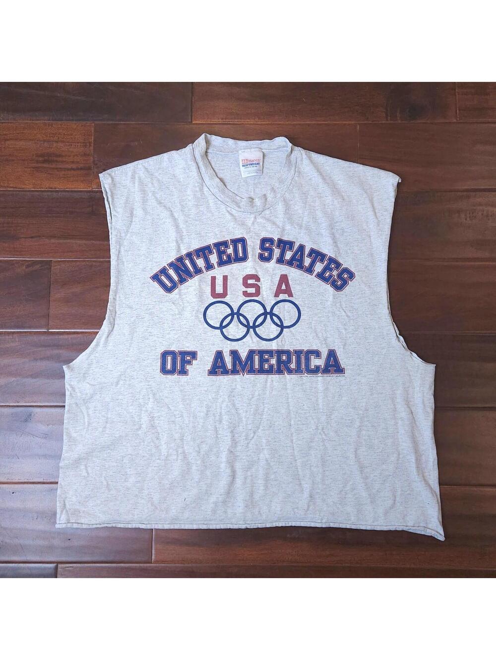 Vintage USA Single Stitch Olympics Sleeveless Cut Off T-Shirt Mens Size XL